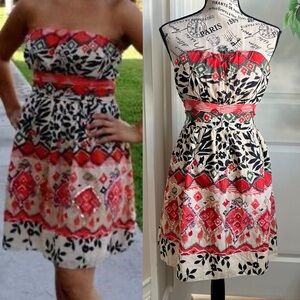 American Rag Cie Y2K Cotton Tie-Back Strapless Boho Dress Beige Sz M